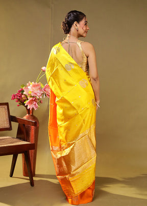 Orange Handloom Dupion Pure Silk Saree With Blouse Piece