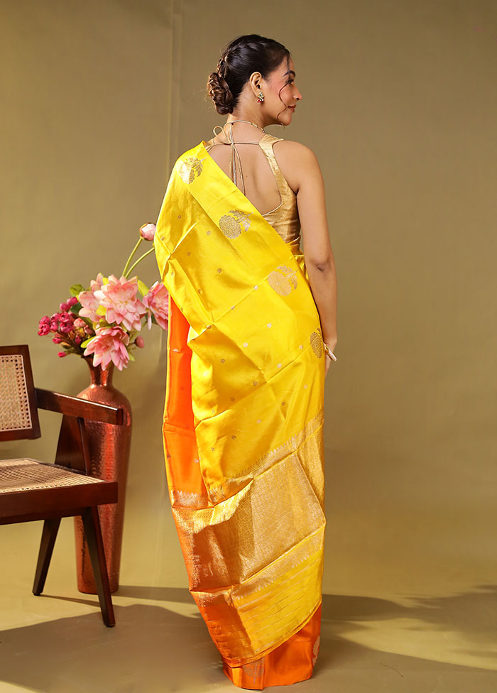Orange Handloom Dupion Pure Silk Saree With Blouse Piece