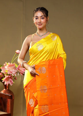 Orange Handloom Dupion Pure Silk Saree With Blouse Piece