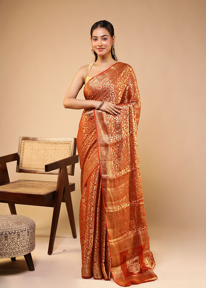 Red Handloom Pure Georgette Saree With Blouse Piece