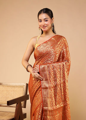 Red Handloom Pure Georgette Saree With Blouse Piece