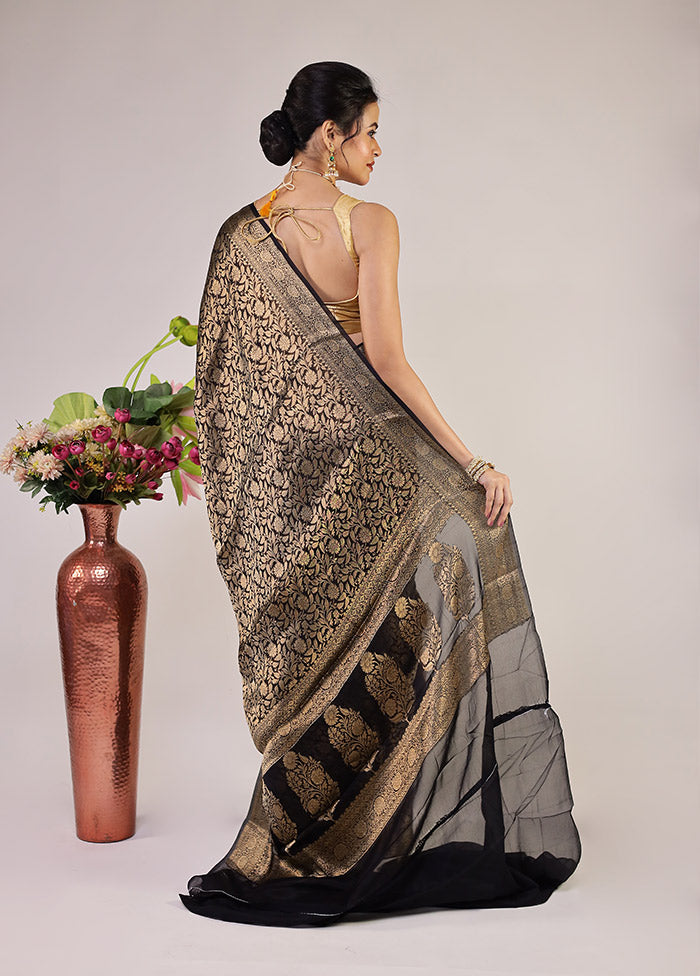 Golden Handloom Pure Georgette Saree With Blouse Piece