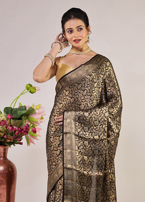 Black Handloom Pure Georgette Saree With Blouse Piece