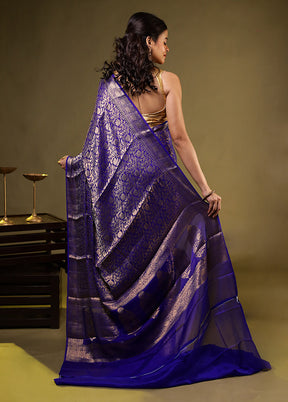 Blue Handloom Pure Georgette Saree With Blouse Piece