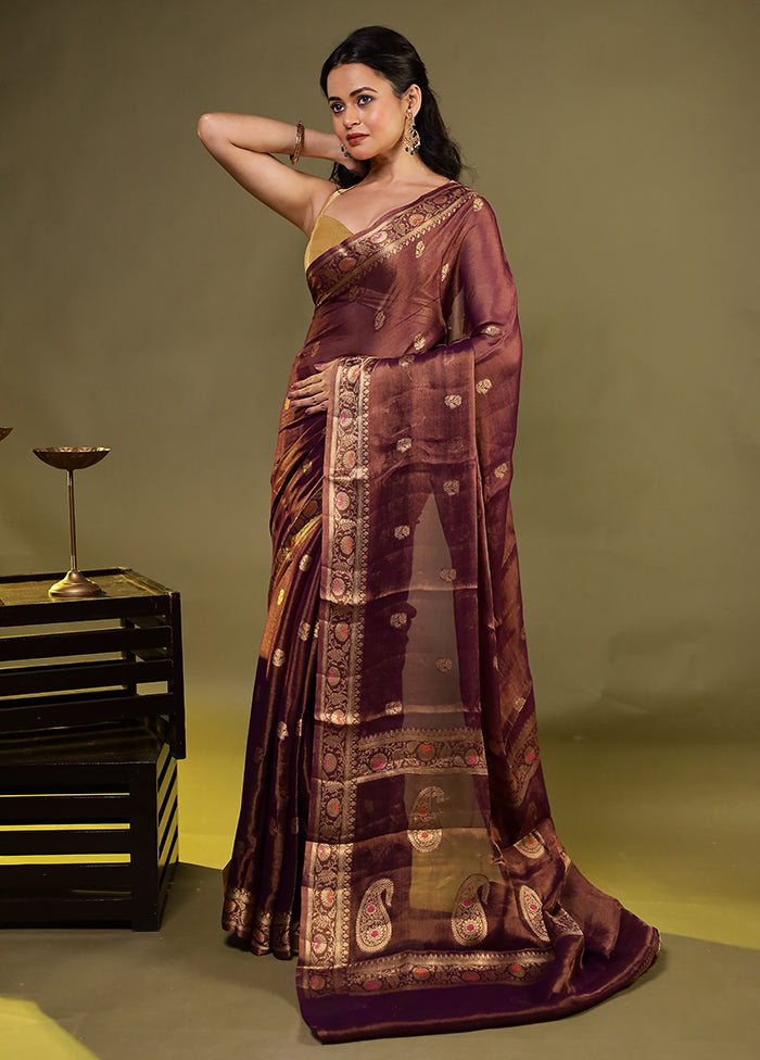 Brown Handloom Pure Georgette Saree With Blouse Piece