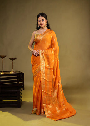 Orange Handloom Pure Georgette Saree With Blouse Piece