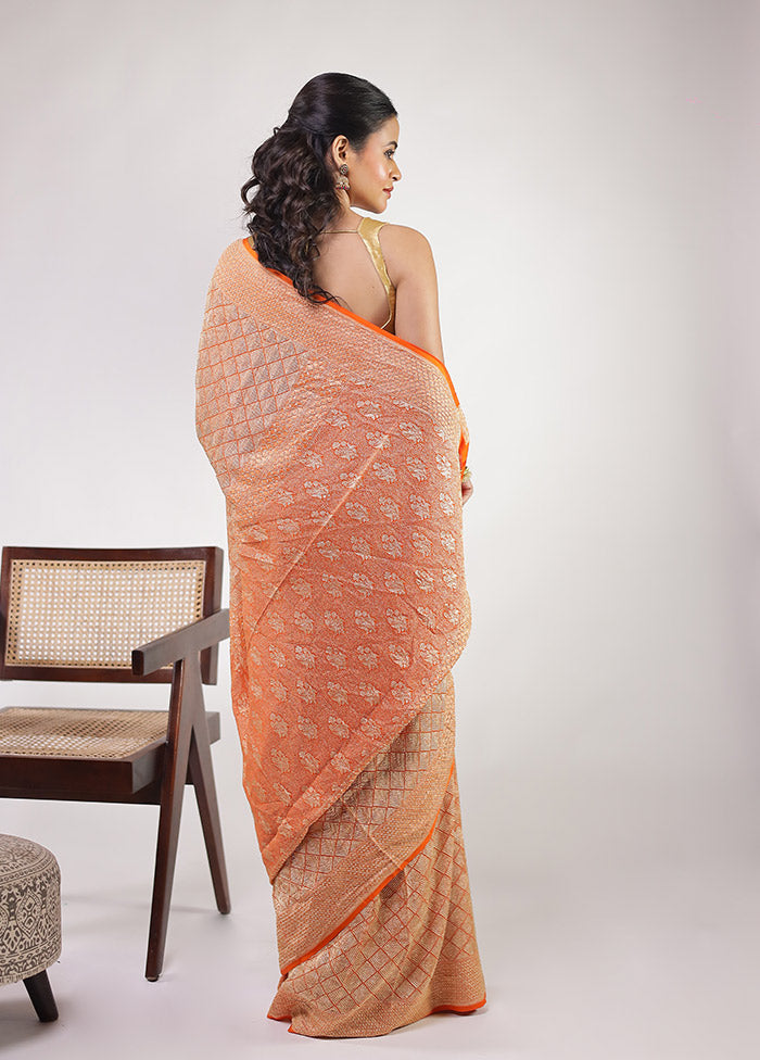Orange Handloom Pure Georgette Saree With Blouse Piece