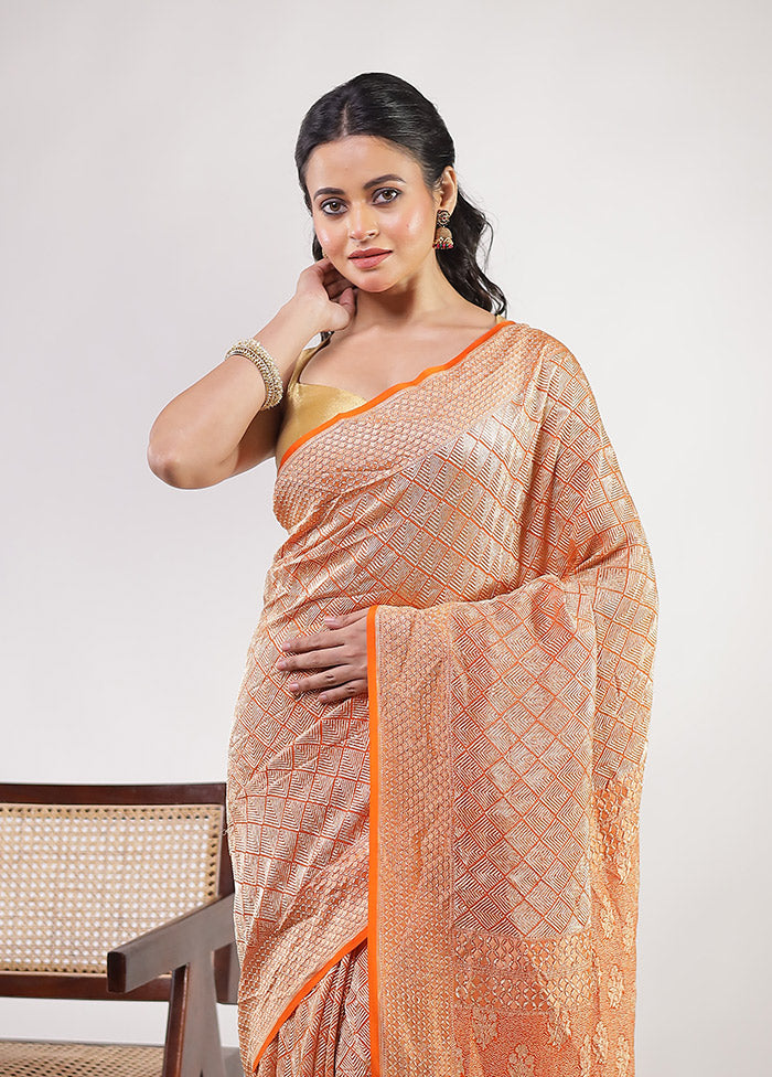 Orange Handloom Pure Georgette Saree With Blouse Piece
