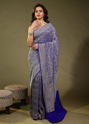 Blue Handloom Pure Georgette Saree With Blouse Piece