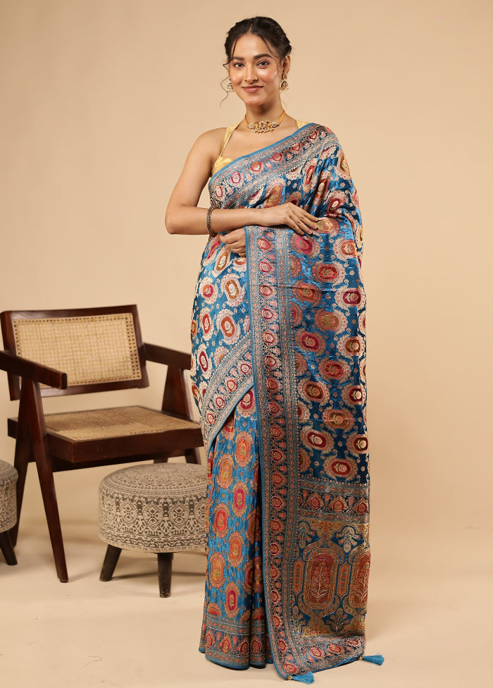 Multicolor Handloom Pure Georgette Saree With Blouse Piece