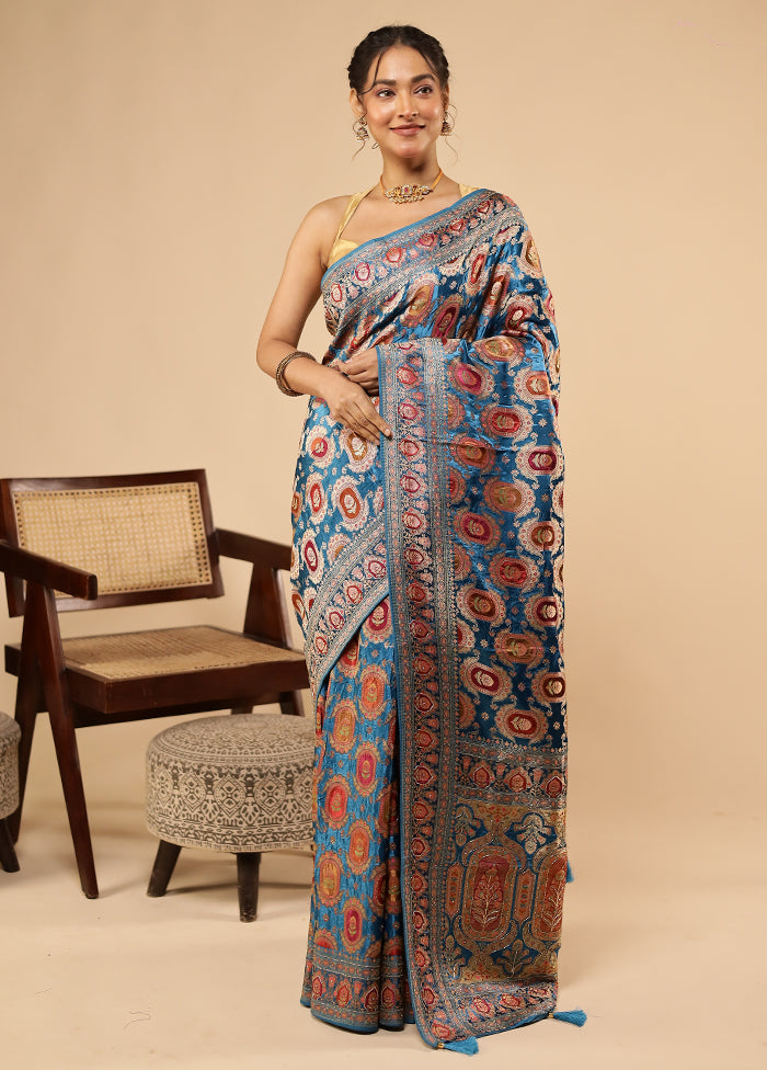 Multicolor Handloom Pure Georgette Saree With Blouse Piece