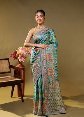 Multicolor Handloom Pure Georgette Saree With Blouse Piece