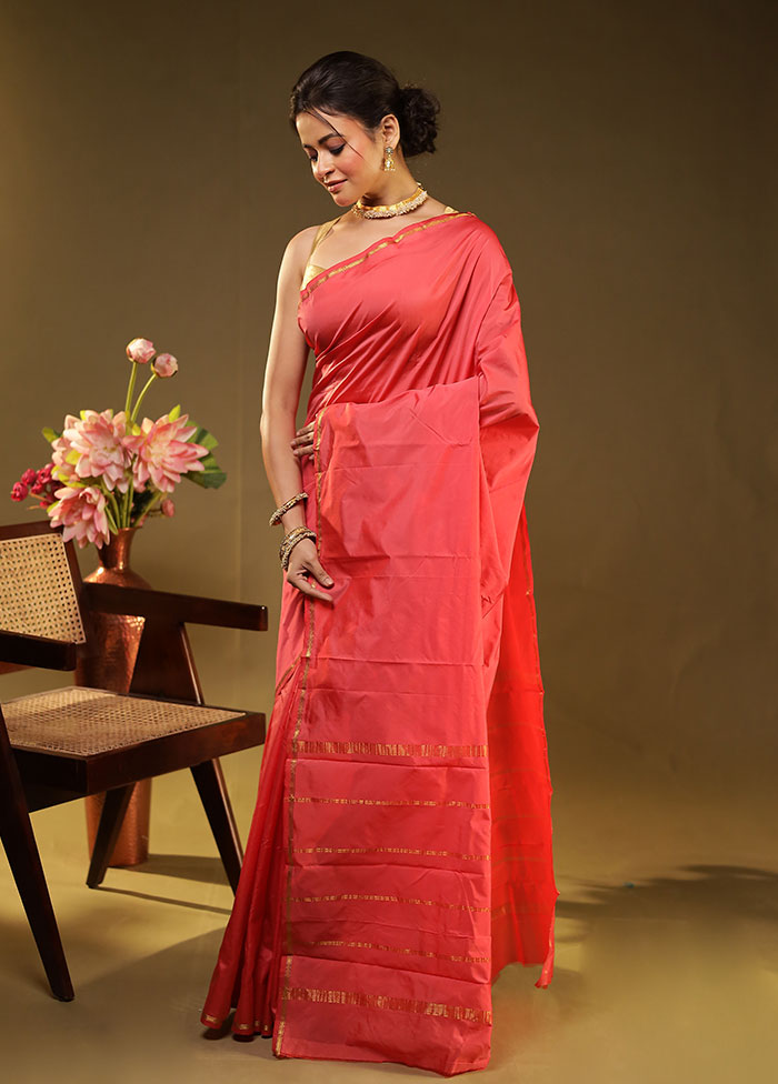Pink Kanjivaram Silk Saree With Blouse Piece