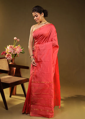 Pink Kanjivaram Silk Saree With Blouse Piece