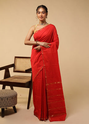 Red Kanjivaram Silk Saree With Blouse Piece