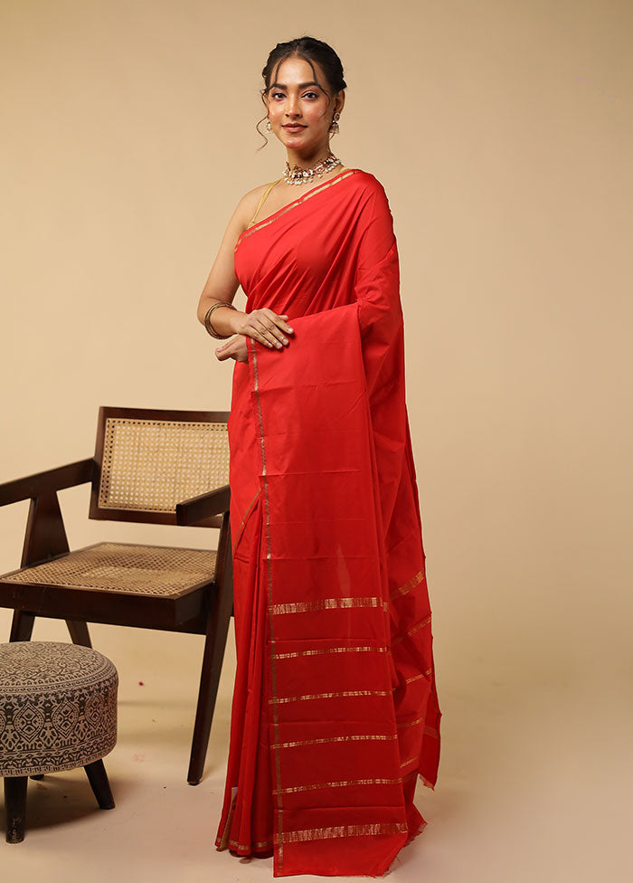 Red Kanjivaram Silk Saree With Blouse Piece