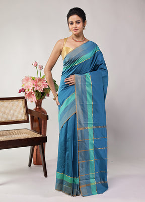 Blue Kanjivaram Silk Saree With Blouse Piece