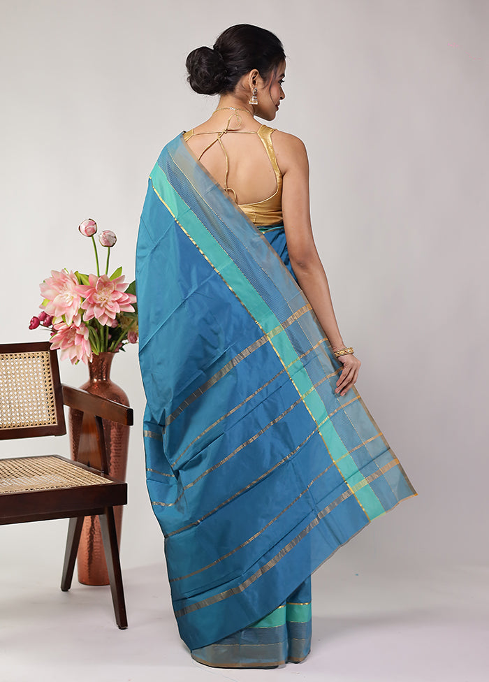 Blue Kanjivaram Silk Saree With Blouse Piece