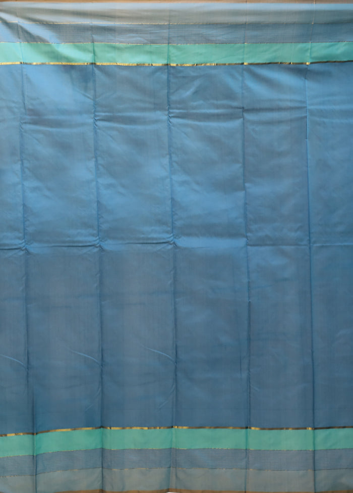 Blue Kanjivaram Silk Saree With Blouse Piece