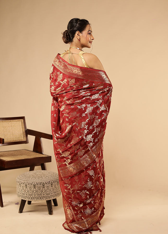 Maroon Dupion Silk Saree With Blouse Piece