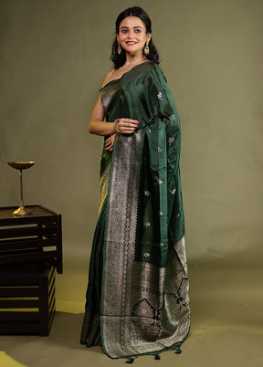 Green Dupion Silk Saree With Blouse Piece