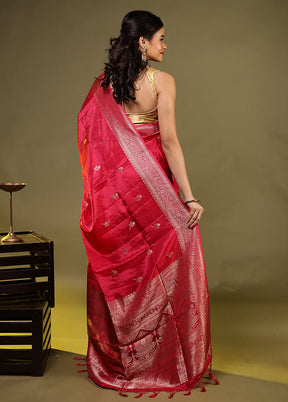 Pink Dupion Silk Saree With Blouse Piece