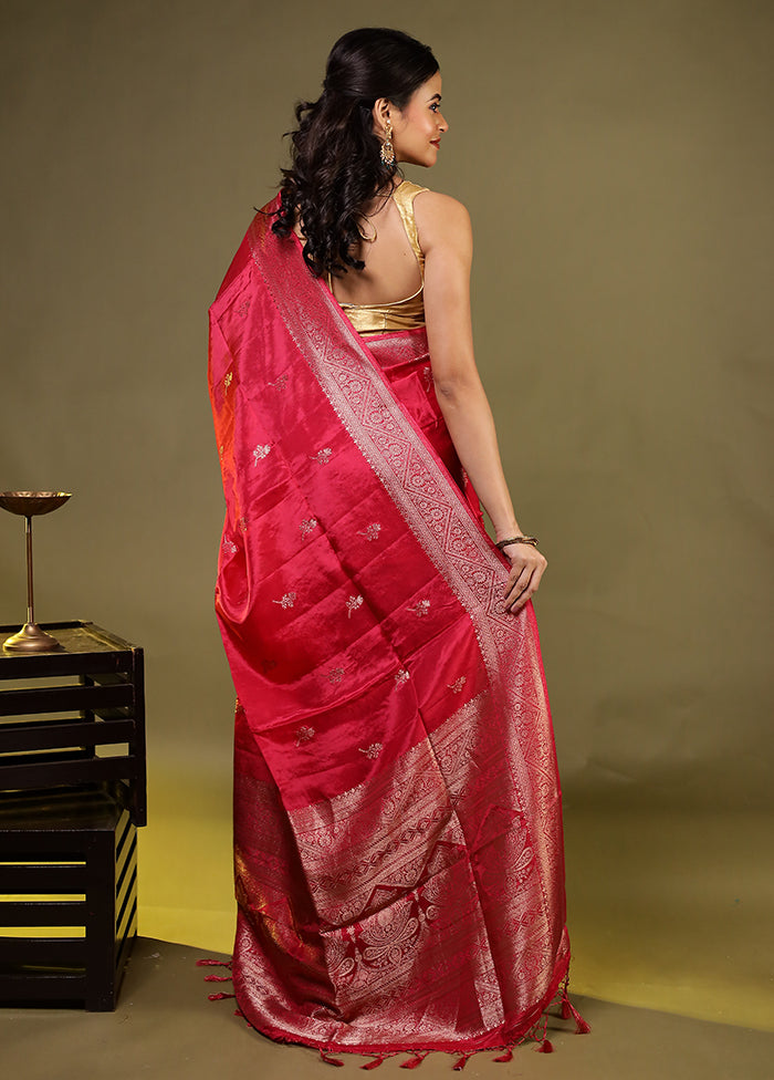Pink Dupion Silk Saree With Blouse Piece