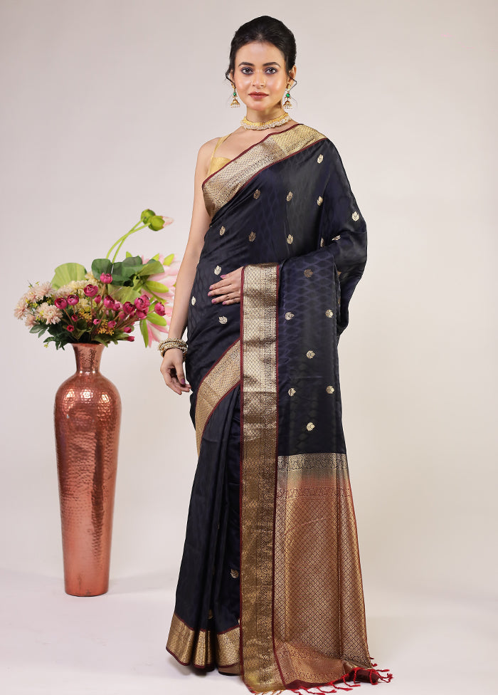 Black Kanjivaram Silk Saree With Blouse Piece
