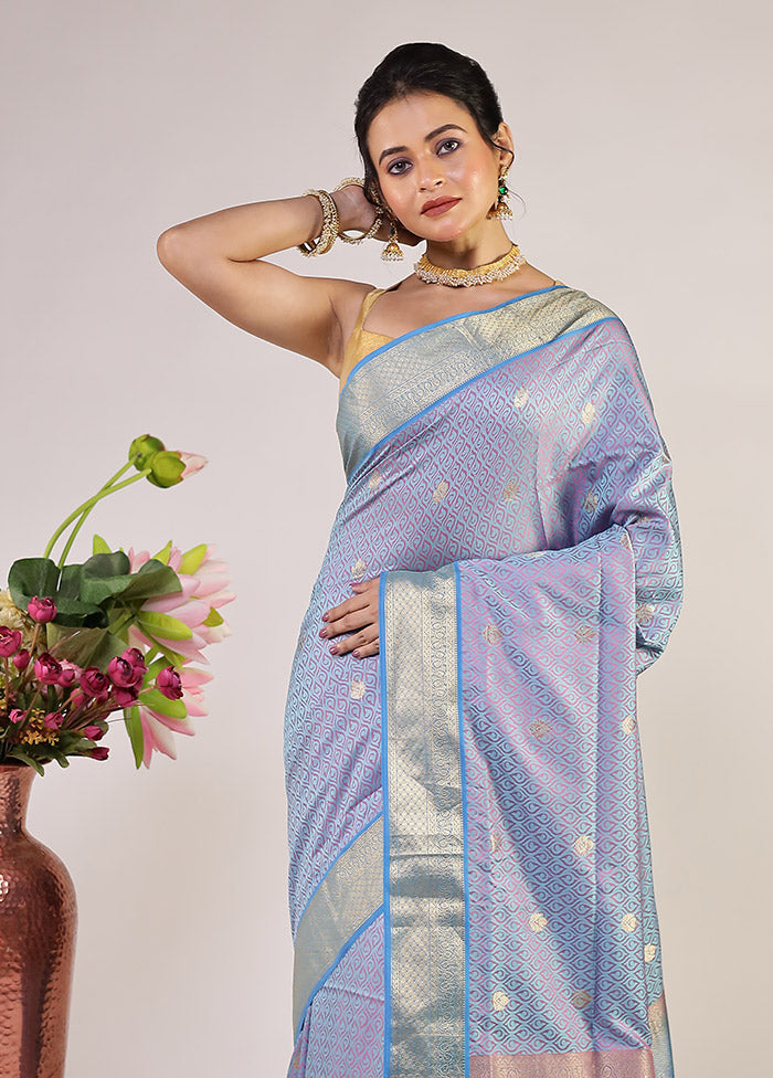 Blue Kanjivaram Silk Saree With Blouse Piece