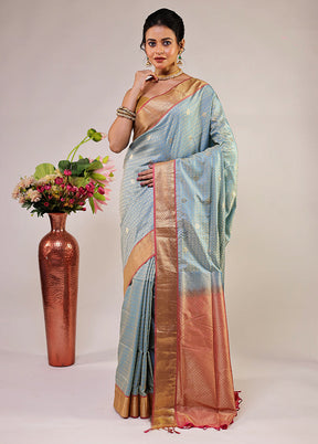 Blue Kanjivaram Silk Saree With Blouse Piece