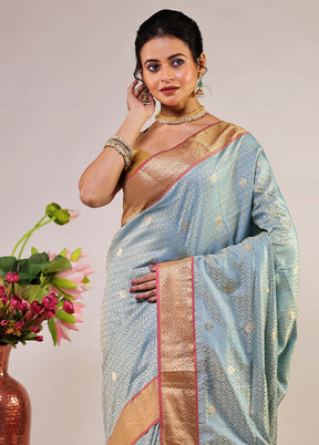 Blue Kanjivaram Silk Saree With Blouse Piece