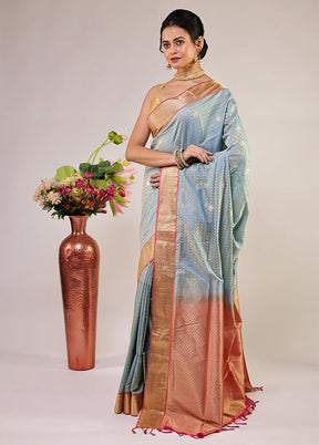 Blue Kanjivaram Silk Saree With Blouse Piece