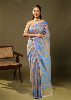 Cream Jamdani Cotton Saree Without Blouse Piece
