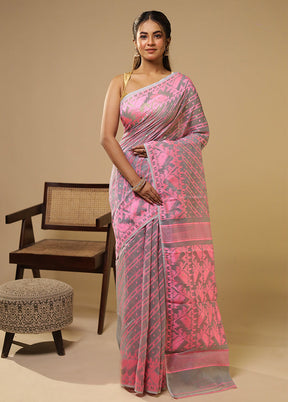 Pink Jamdani Cotton Saree Without Blouse Piece