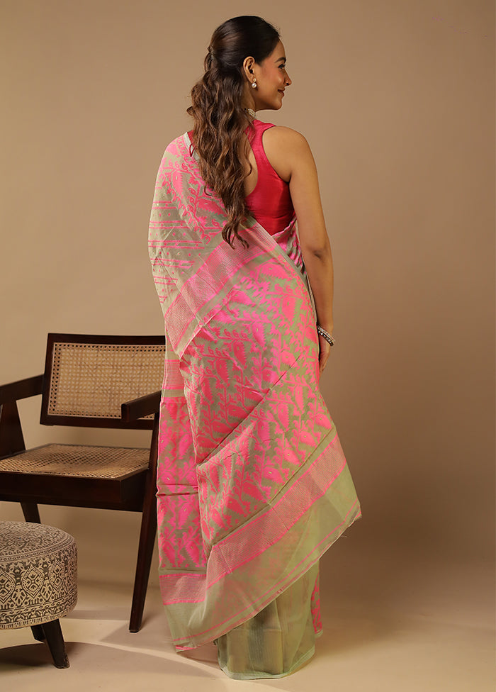 Pink Jamdani Cotton Saree Without Blouse Piece