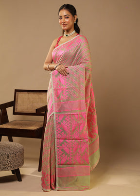 Pink Jamdani Cotton Saree Without Blouse Piece