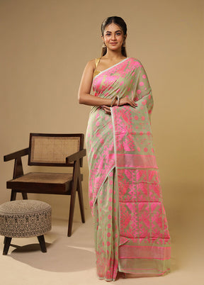 Green Jamdani Cotton Saree Without Blouse Piece