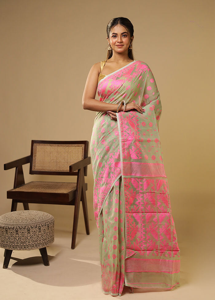 Pink Jamdani Cotton Saree Without Blouse Piece