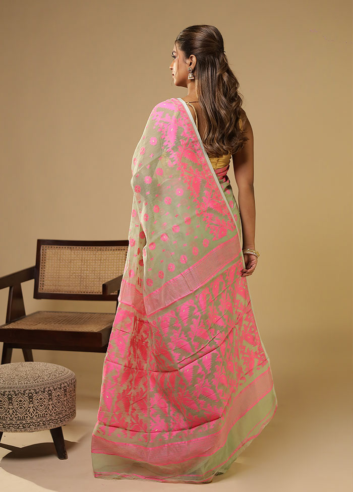 Green Jamdani Cotton Saree Without Blouse Piece