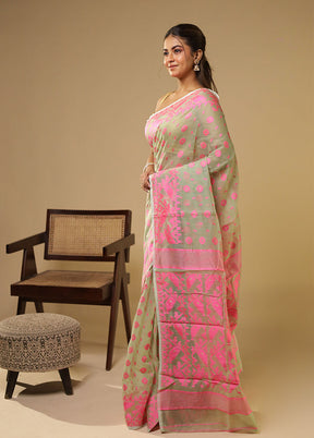 Green Jamdani Cotton Saree Without Blouse Piece