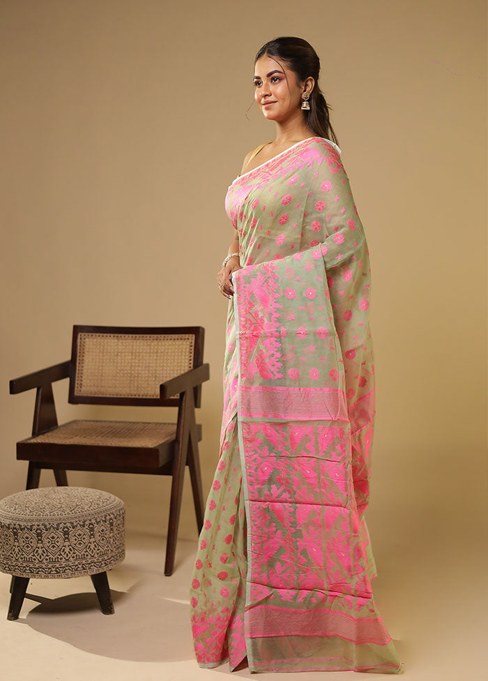 Green Jamdani Cotton Saree Without Blouse Piece