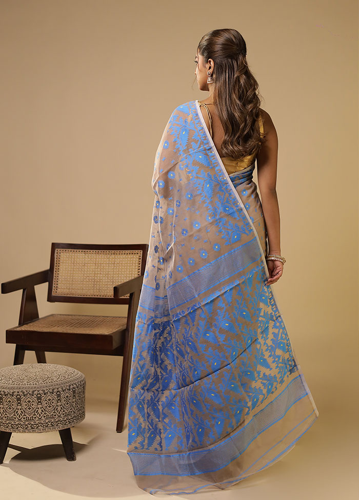 Grey Jamdani Cotton Saree Without Blouse Piece