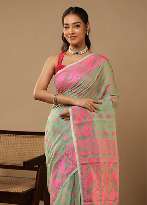 Green Jamdani Cotton Saree Without Blouse Piece