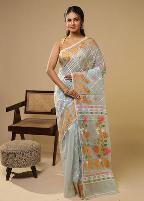 Green Jamdani Cotton Saree With Blouse Piece