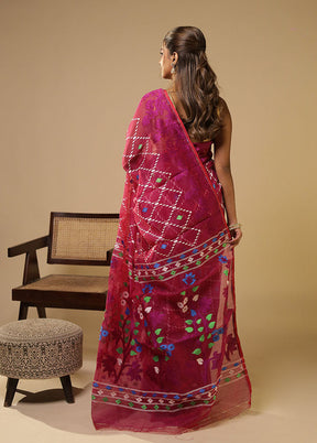 Magenta Jamdani Cotton Saree With Blouse Piece