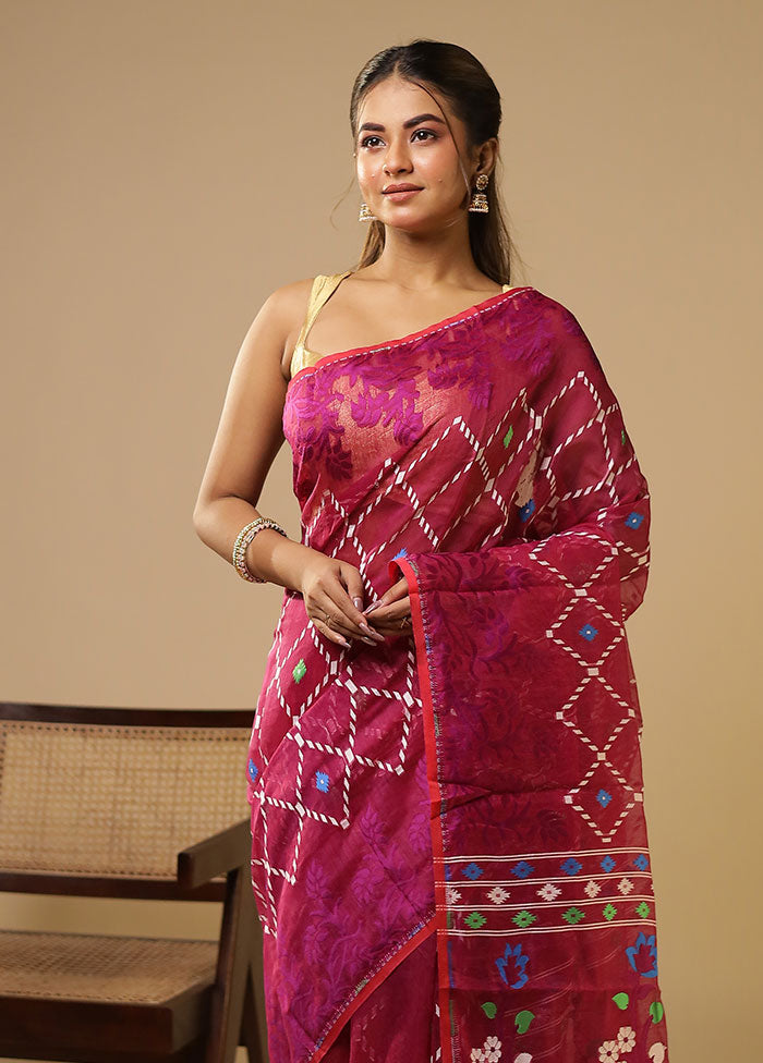 Purple Jamdani Cotton Saree Without Blouse Piece
