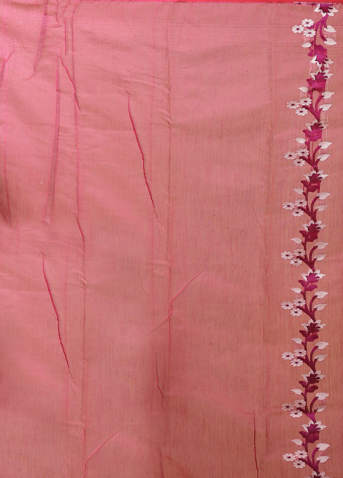 Magenta Jamdani Cotton Saree With Blouse Piece