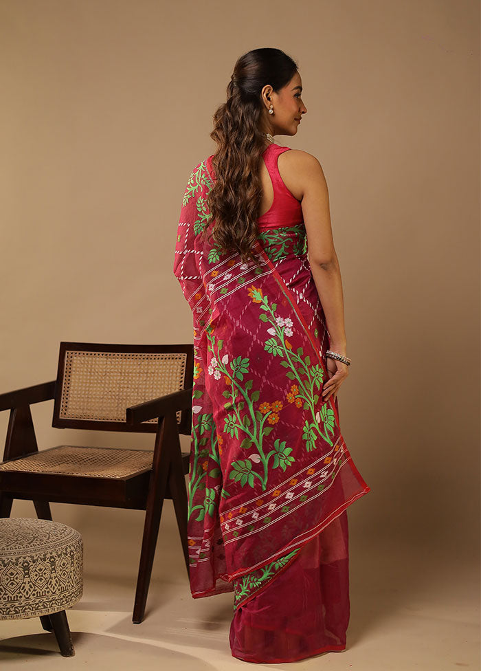 Purple Jamdani Cotton Saree Without Blouse Piece