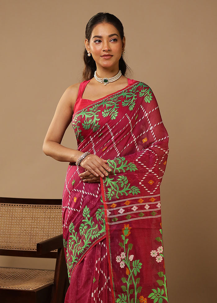 Purple Jamdani Cotton Saree Without Blouse Piece