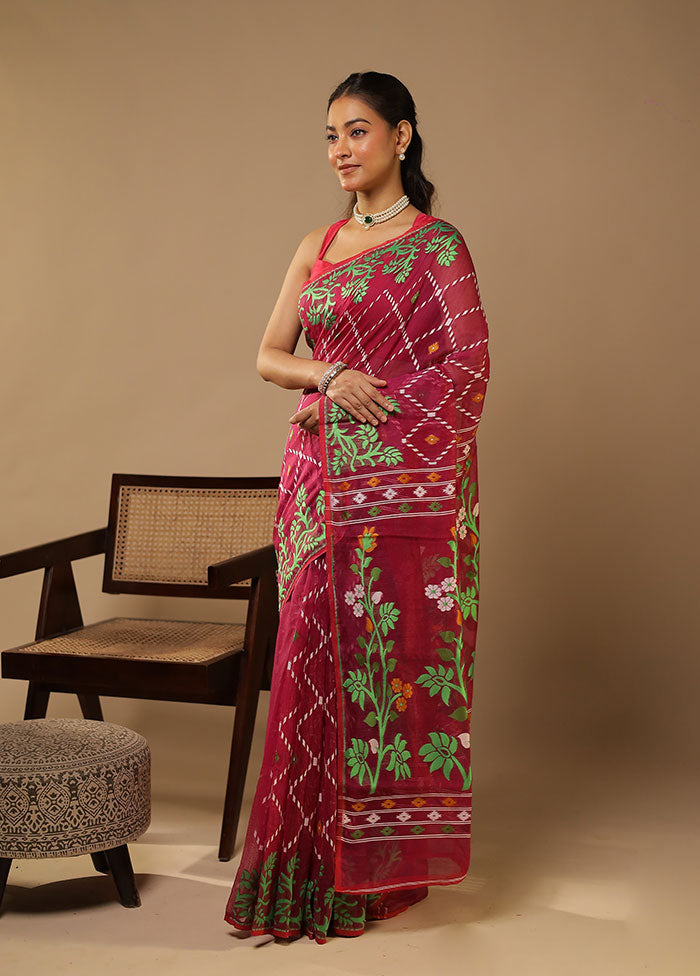 Purple Jamdani Cotton Saree Without Blouse Piece